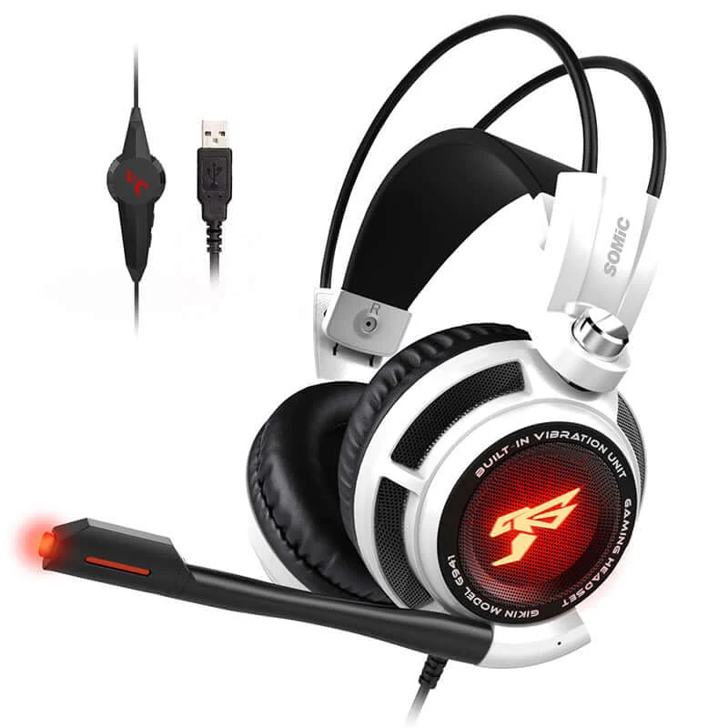 Somic G941 Gaming Headset 7.1 Sound Vibration LED Light USB Plug Headset with Microphone Stereo Boss Noise Cancelling Headphones for PS5/PS4/PC/Laptop/PC