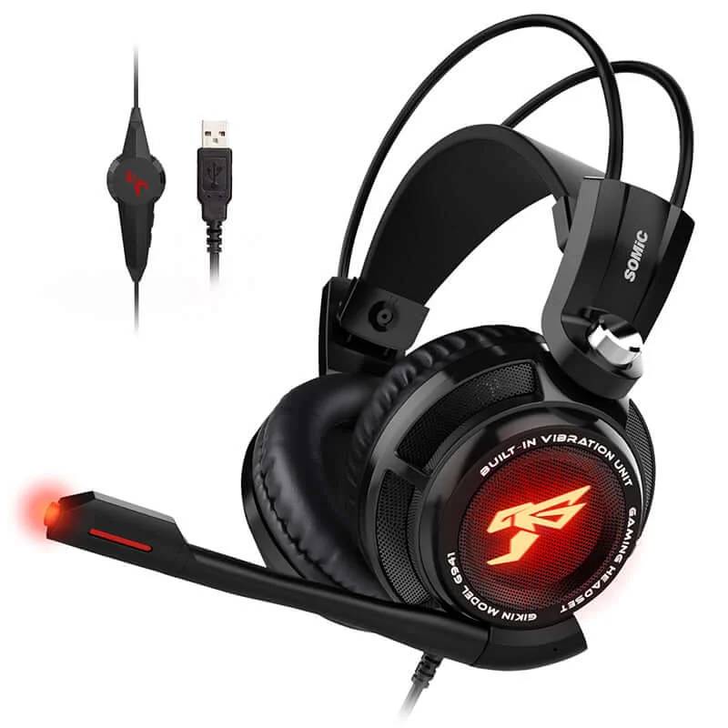 Somic G941 Gaming Headset 7.1 Sound Vibration LED Light USB Plug Headset with Microphone Stereo Boss Noise Cancelling Headphones for PS5/PS4/PC/Laptop/PC 2